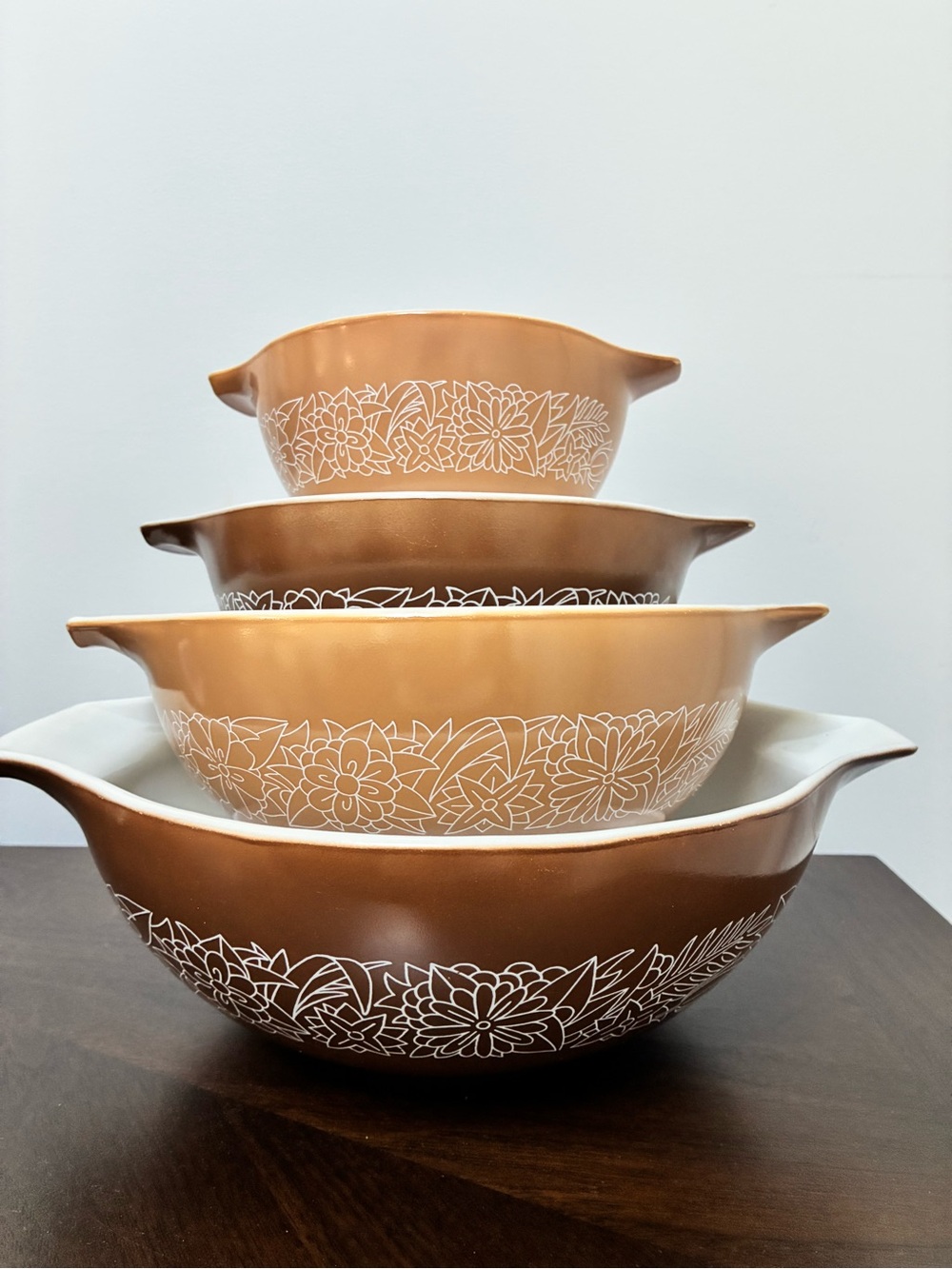 Pyrex 1970’s Vintage Cinderella mixing bowl set in the Woodland pattern 3 pc